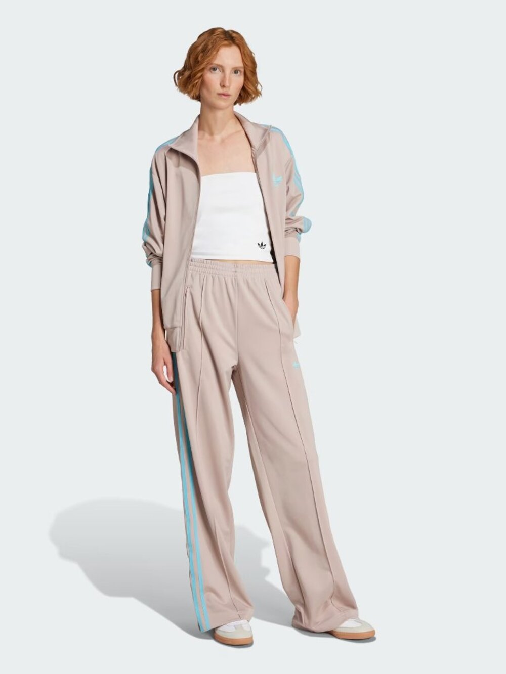 adidas Wonder Taupe / Blue Glow Classic Firebird Loose Track Pants size Small